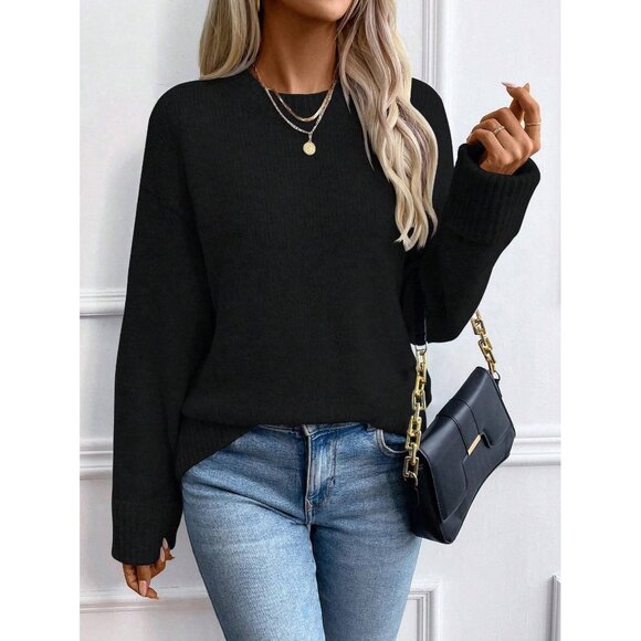 Crewneck minimalist fall sweater dark gray - Picture 3 of 4